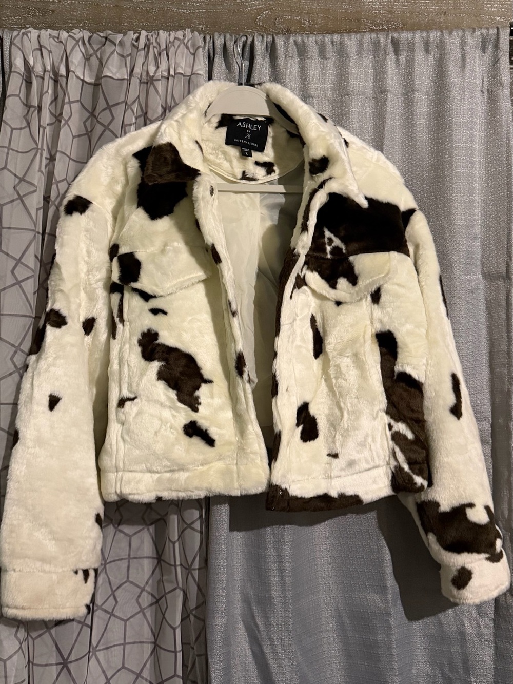 Ashley By 26 International Faux Fur Cow-Print Jacket - Cream & Brown